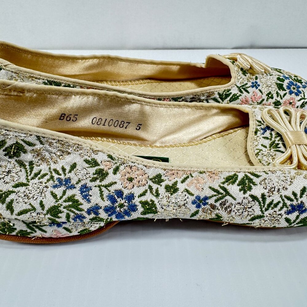 Vintage Daniel Green Slippers Womens 6 1/2 B Lotus Satin Lined Floral Brocade Ta - Picture 10 of 16
